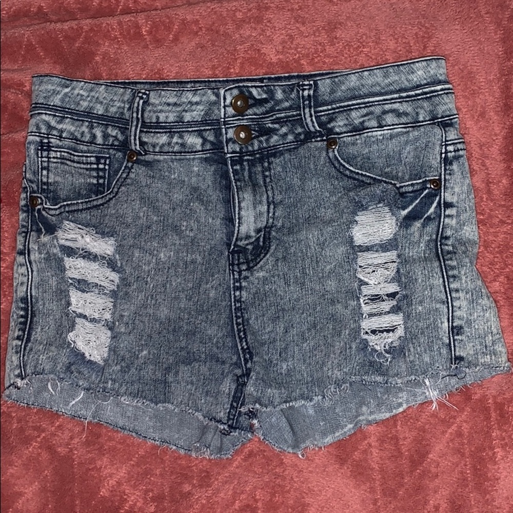 ripped acid jean shorts